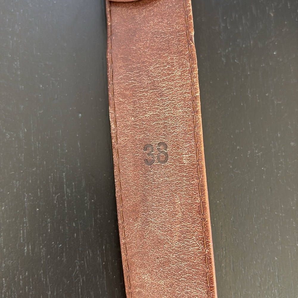 Tecovas ostrich Brown Leather Belt with Brass Buckle - Picture 7 of 16